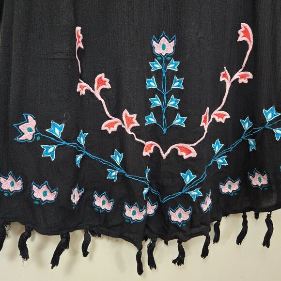 Sundance Black Embroidered Swim Coverup M Tassel Hem Rayon Tunic Dress - Picture 5 of 11